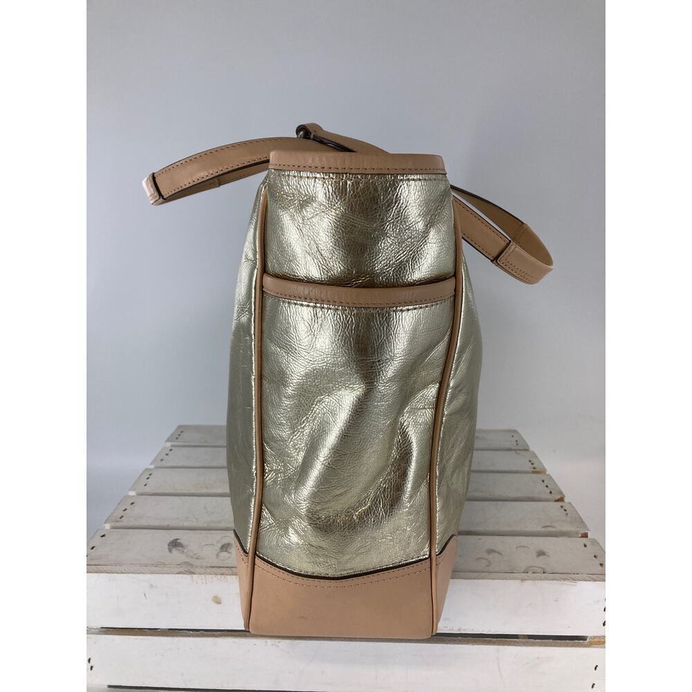 COACH METRO 26141E METALLIC GOLD LEATHER XL TOTE WEEKEND BAG - Picture 4 of 16